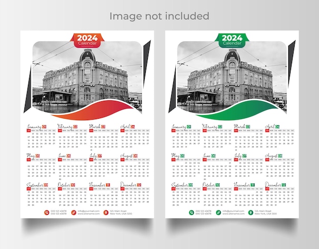 2024 wall calendar template vector