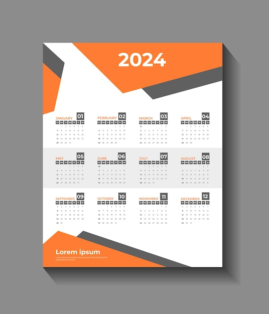 Vector 2024 wall calendar template