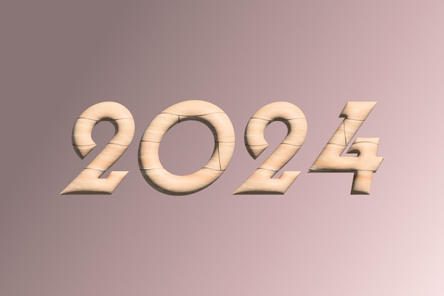 2024 wooden text 3d effect render