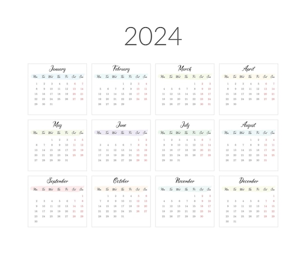 Premium Vector 2024 year calendar template vector illustration