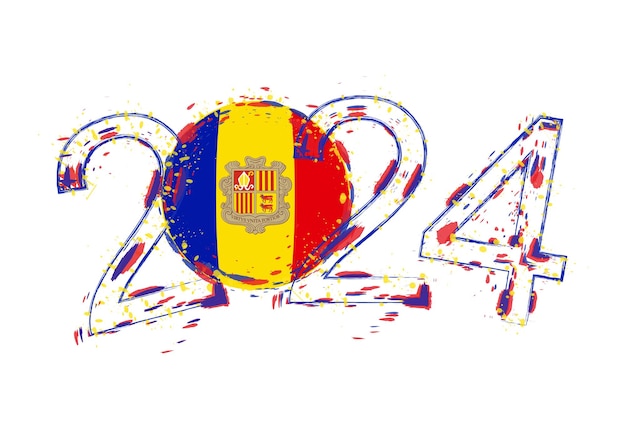 2024 Year in grunge style with flag of Andorra