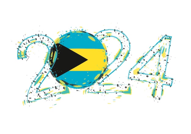 2024 Year in grunge style with flag of The Bahamas