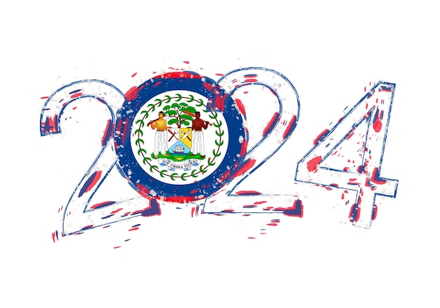 2024 Year in grunge style with flag of Belize