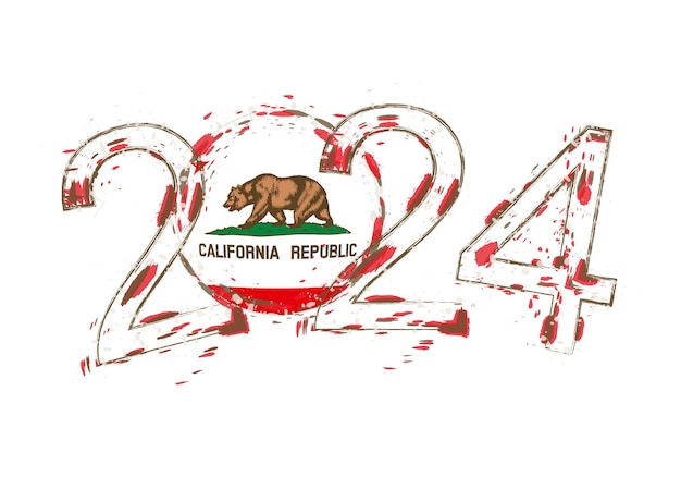 L'anno 2024 in stile grunge con la bandiera della california