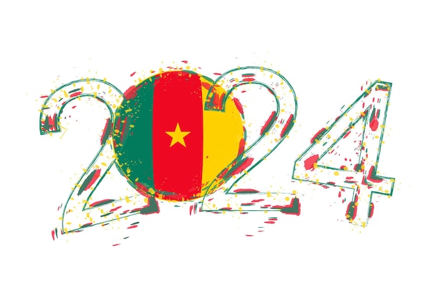 Anno 2024 in stile grunge con bandiera del camerun