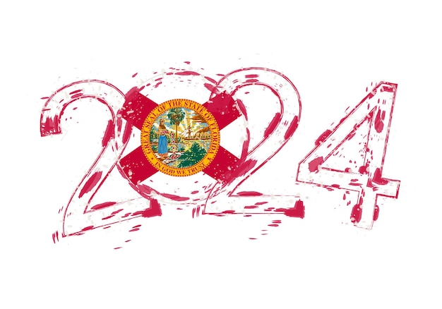 2024 Year in grunge style with flag of Florida