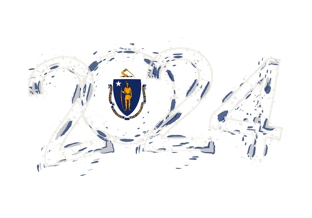 2024 год в стиле гранж с флагом Массачусетса
