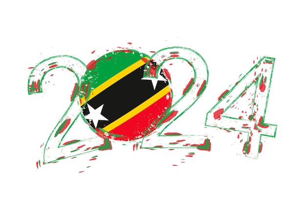 2024 Year in grunge style with flag of Saint Kitts and Nevis