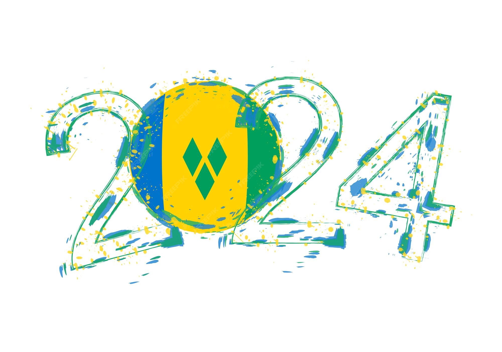 Premium Vector 2024 Year in grunge style with flag of Saint Vincent