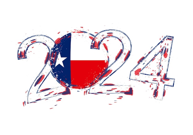 2024 Year in grunge style with flag of Texas