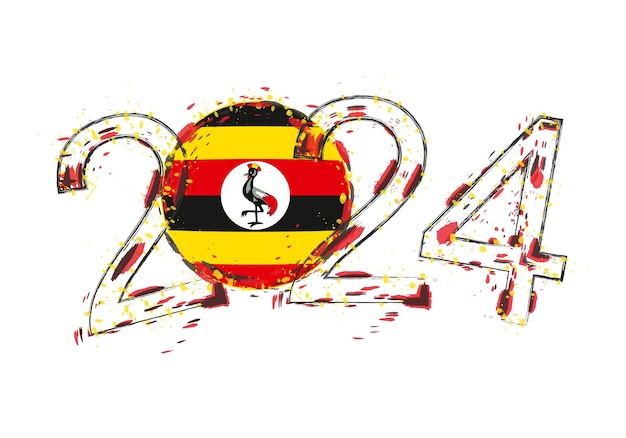 2024 Year in grunge style with flag of Uganda