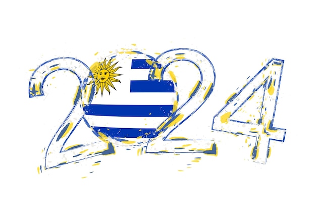 2024 Year in grunge style with flag of Uruguay