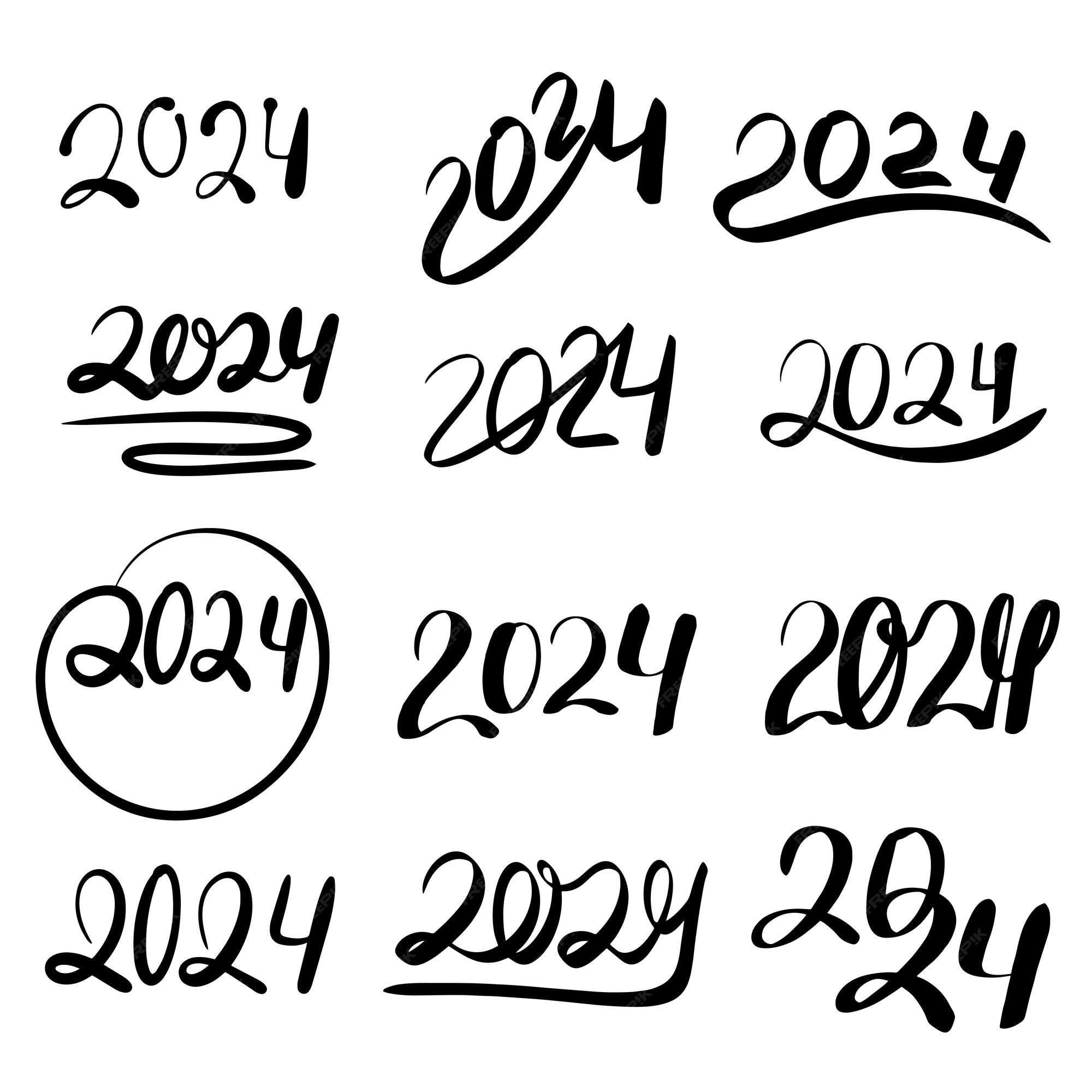 흰색 배경에 격리된 2025년 필기 2025 숫자 세트 손으로 그린 2025 프리미엄 벡터