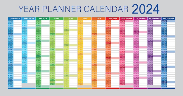 ベクトル 2024年 プランナー 壁プランナー カレンダー カラフルフル 編集可能なベクトルライト