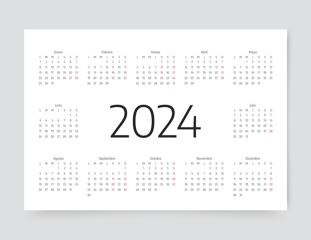 Vector 2024 year spanish alendar template simple pocket layout vector illustration