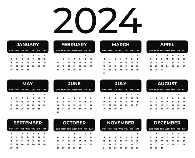 Premium Vector 2024 Yearly Calendar Template on a White Background