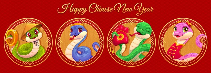 Vector 2025 asian horoscope snakes collage cny banner
