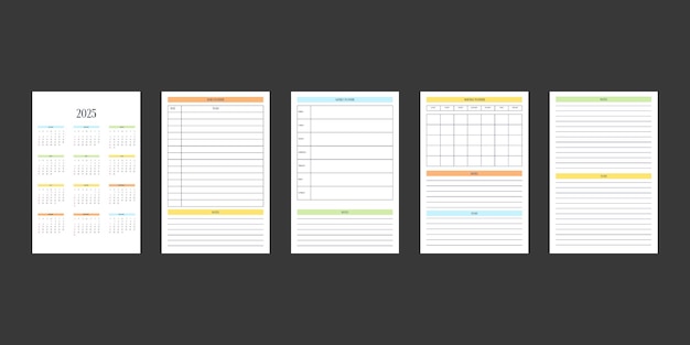 Calendario 2025 e modello di diario per pianificatore personale mensile settimanale giornaliero in stile classico e rigoroso