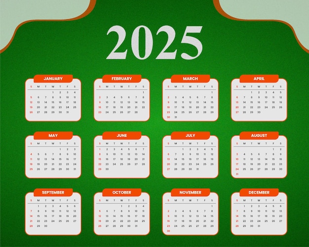 Vettore modello di progettazione del calendario 2025.