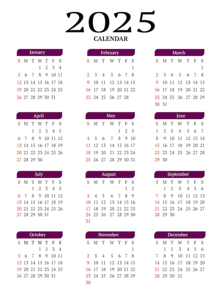 Вектор Дизайн календаря 2025 года