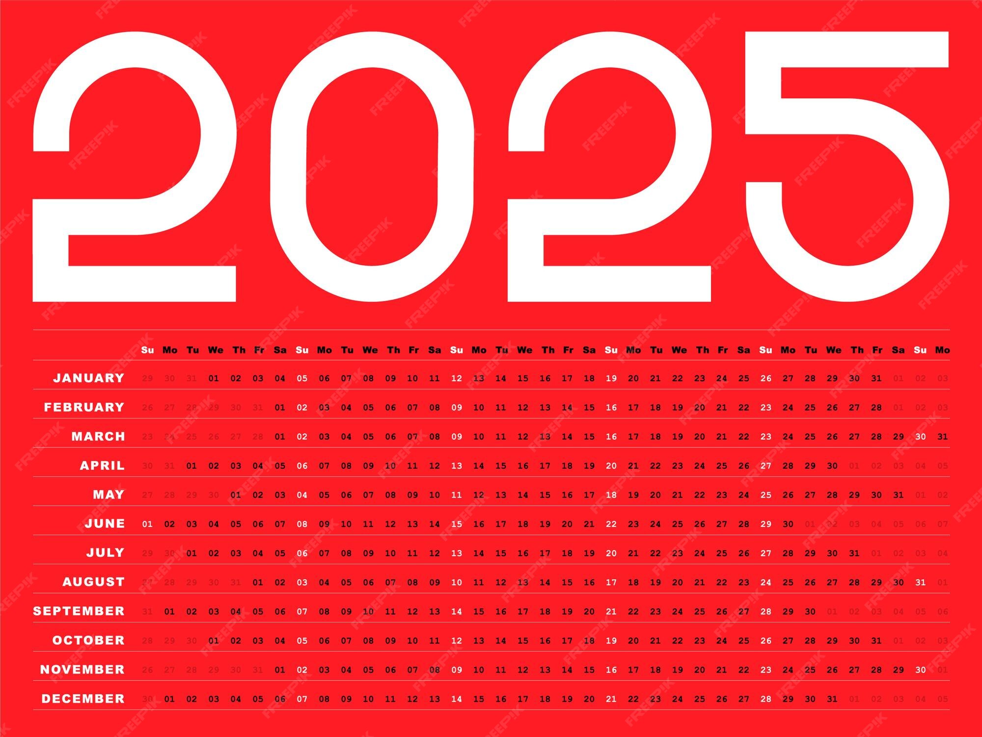 Premium Vector 2025 calendar horizontal design