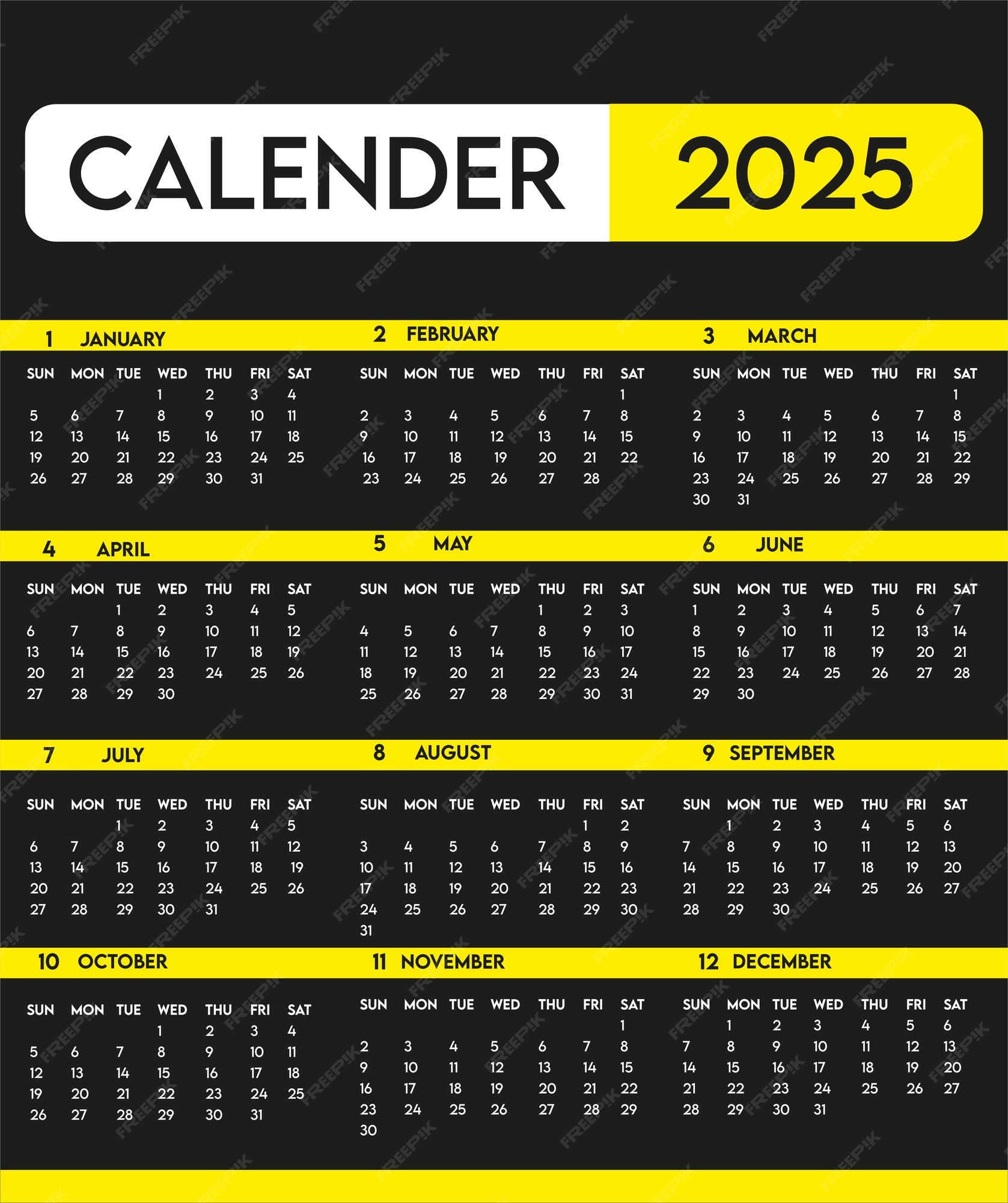 Premium Vector 2025 calendar template design vector illustrator file