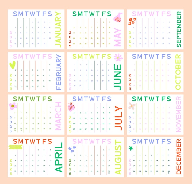 Premium Vector 2025 calendar Week start Sunday corporate design