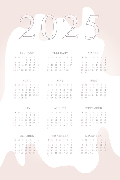 Calendario 2025 con delicata tavolozza di colori pastello dal design minimalista