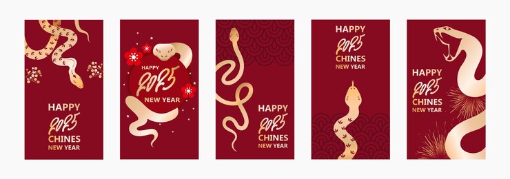 Vector 2025 chinese new year year of the snake set of templates red postcards vector illustration