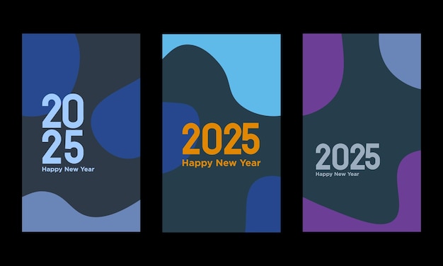 2025 Colorful set of Happy New Year Background Design