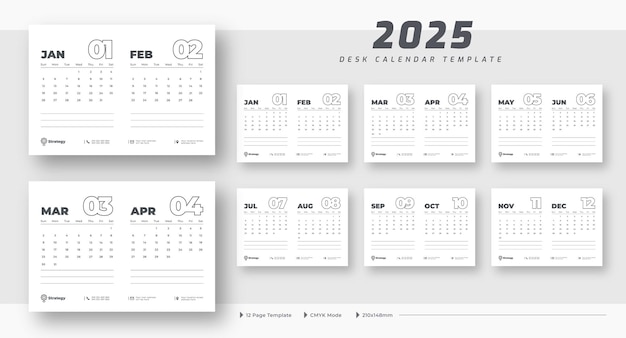 เทมเพลตปฏิทินตั้งโต๊ะ 12 หน้า ปี 2025 เทมเพลตปฏิทินแพลนเนอร์ตั้งโต๊ะ ปี 2025 สัปดาห์เริ่มต้นในวันอาทิตย์