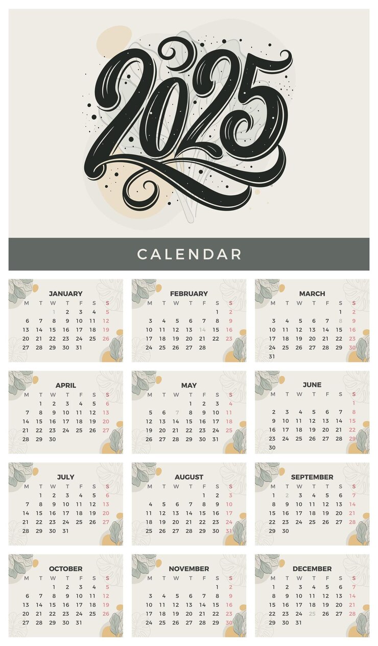 Vector 2025 floral calendar printable planner template