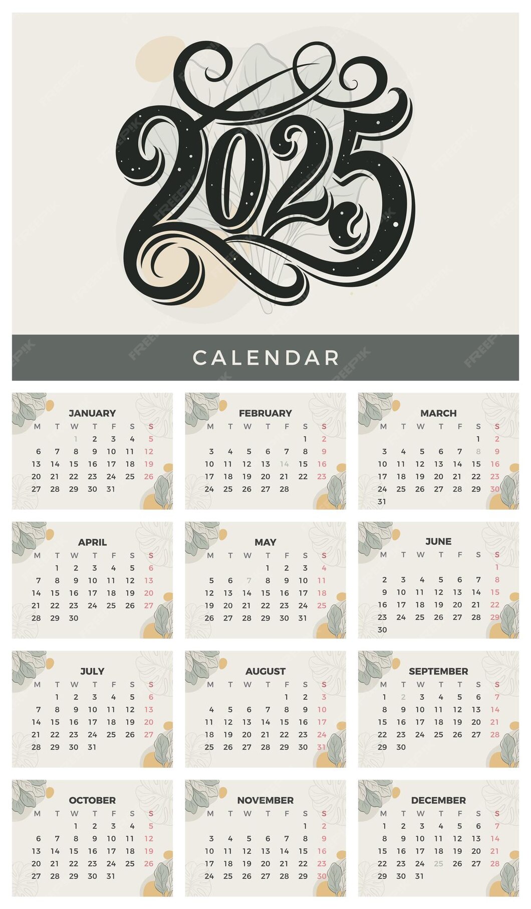 2025 Floral Calendar Template Printable Monthly Planner Premium AI