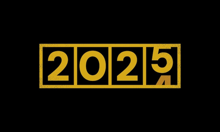 Vector 2025 happy new year lettering with golden colour on black background