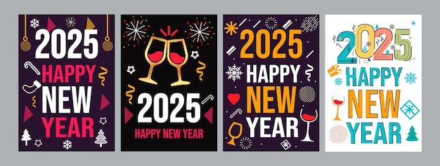 2025 happy new year posters set design templates