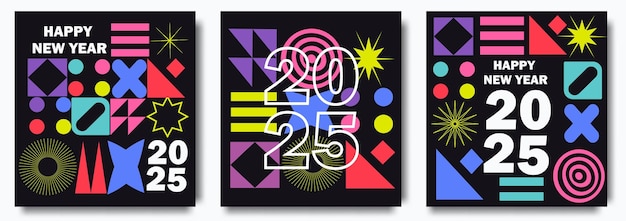2025 Happy New Year posters set Vector design templates on geometric style