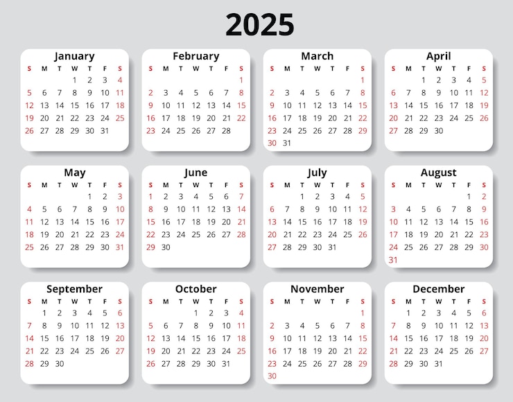 Vector 2025 jaar engels vector jaarlijkse kalender met maanden