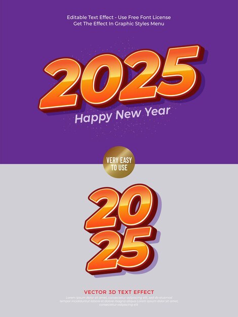 2025 kleurrijke vector 3D-ontwerp met bewerkbare tekst-effect