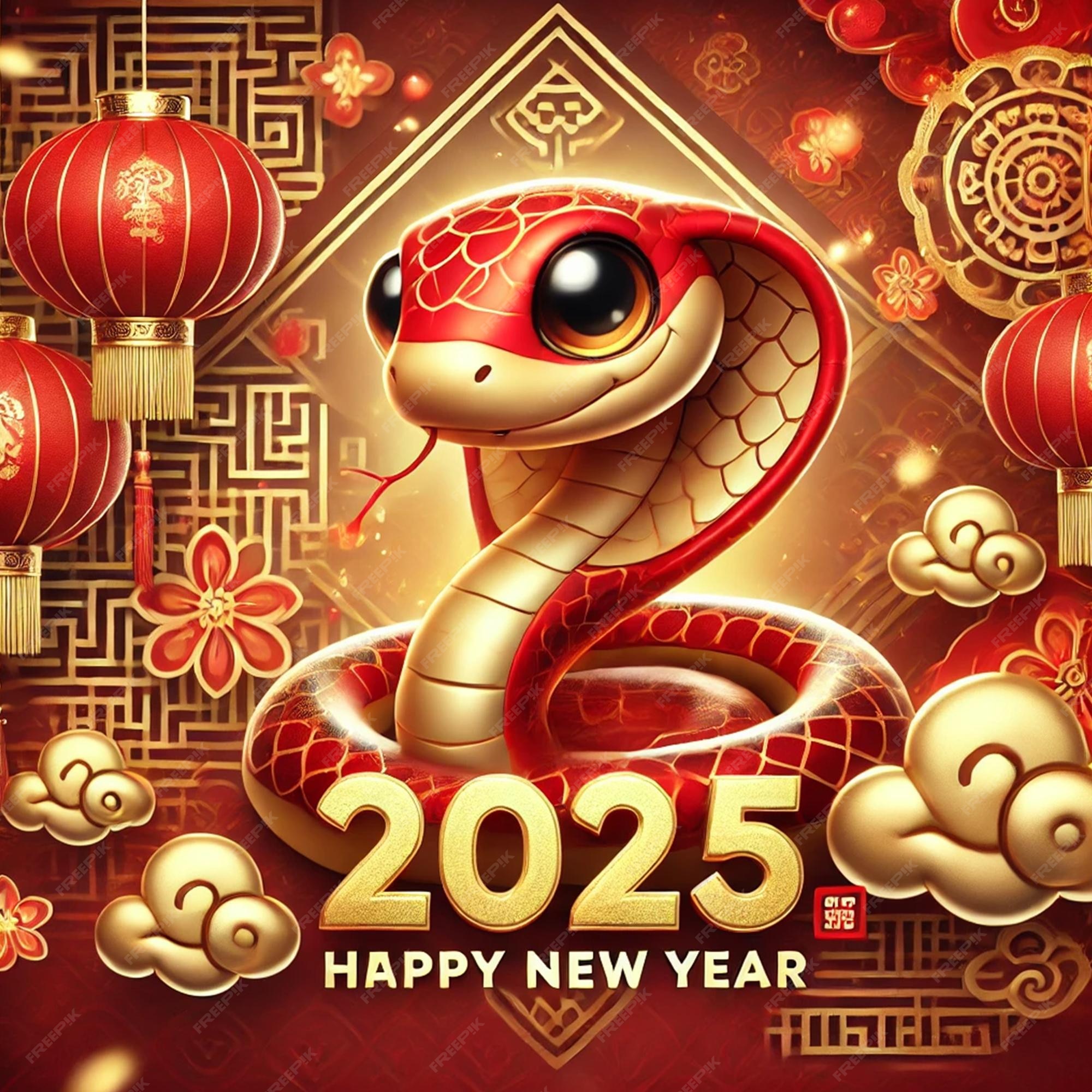 Premium Vector 2025 Lunar New Year Golden Red Snake