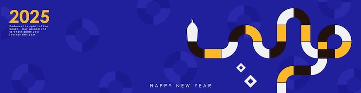 Vector 2025 lunar new year panoramic banner with geometric abstract shapes in the form of a coiled snake