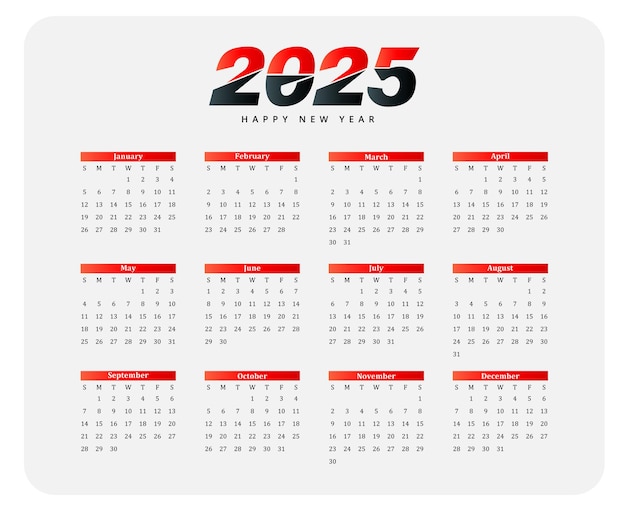2025 年新年日历模板