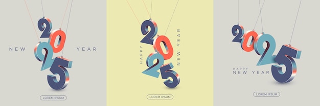 2025 new year square template with modern 3d hanging number