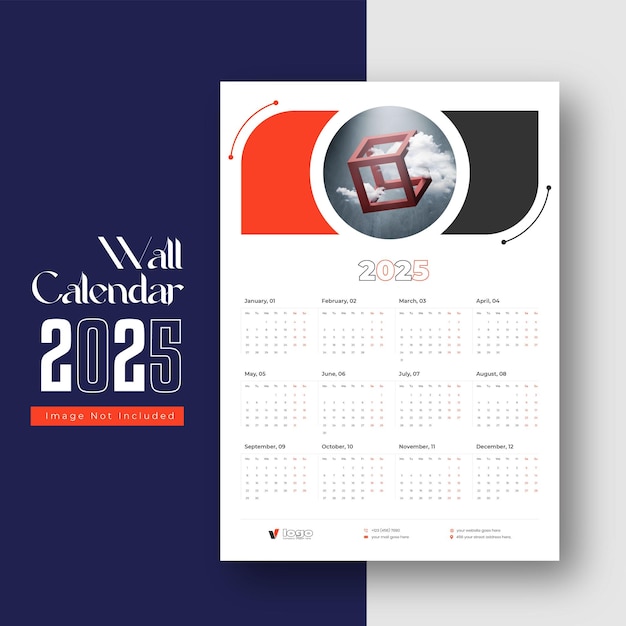 Vector 2025 onepage wall calendar design modern 12month onepage calendar template design 2025