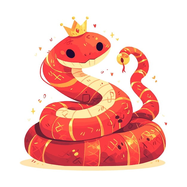 2025 red snake with a crown on its head The snake is smiling and has hearts on its body