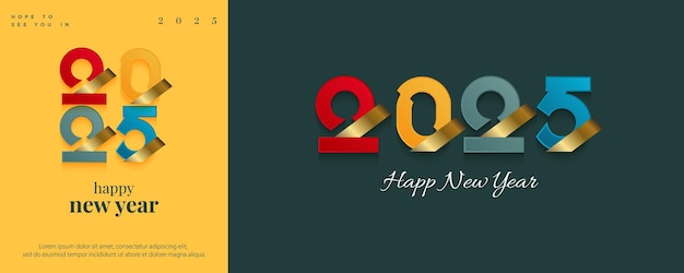 Концепция квадратного дизайна 2025 с уникальными красочными номерами премиум Счастливого Нового года 2025 для плакатов, баннеров и брошюр