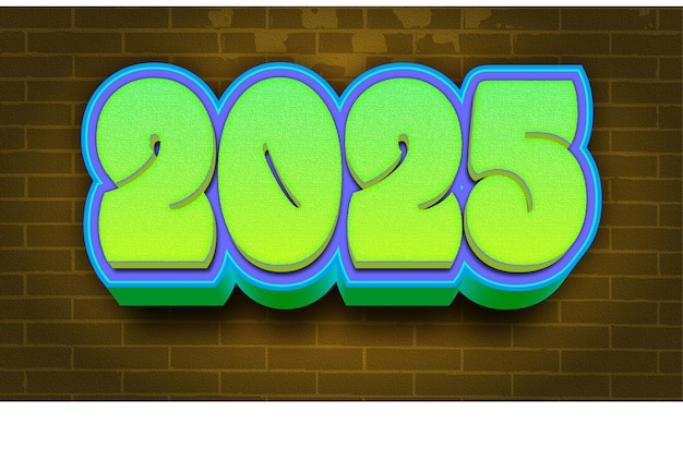 2025年 新年 テキスト マルチカラー 編集可能なテキスト 3Dレンダリング