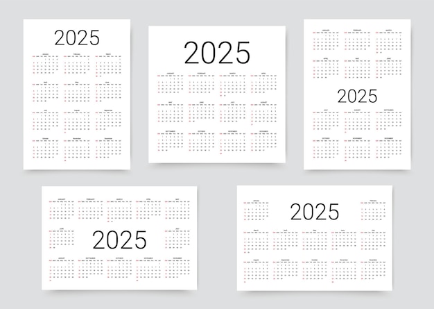 Calendario 2025 anni griglia di layout dell'anno planner illustrazione vettoriale