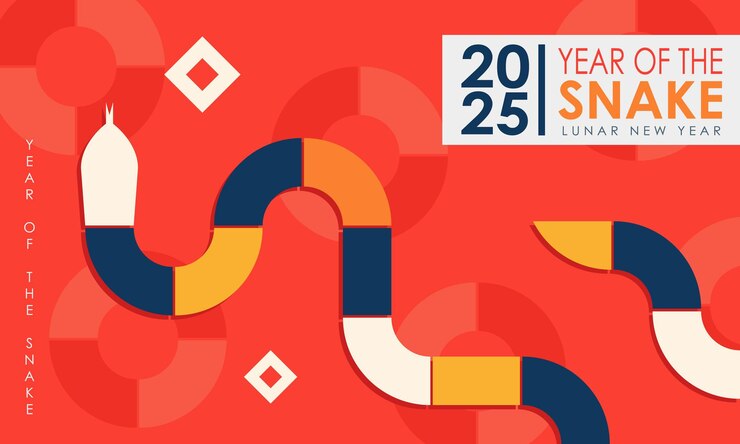 Vector 2025年 - 蛇の年 - バウハウスのクリスマスカード抽象的なヘビ