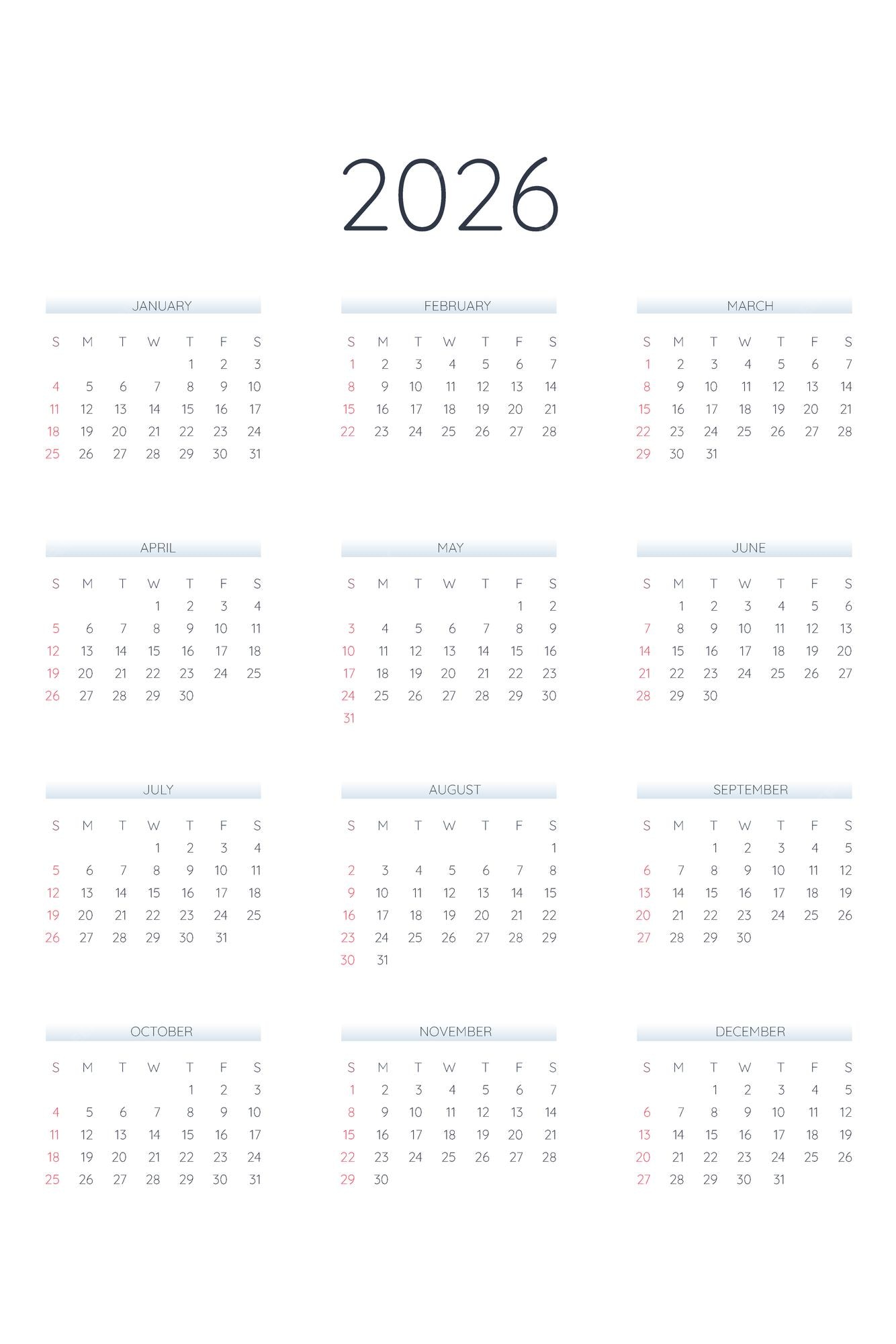 Premium Vector 2026 calendar template in classic strict style Monthly