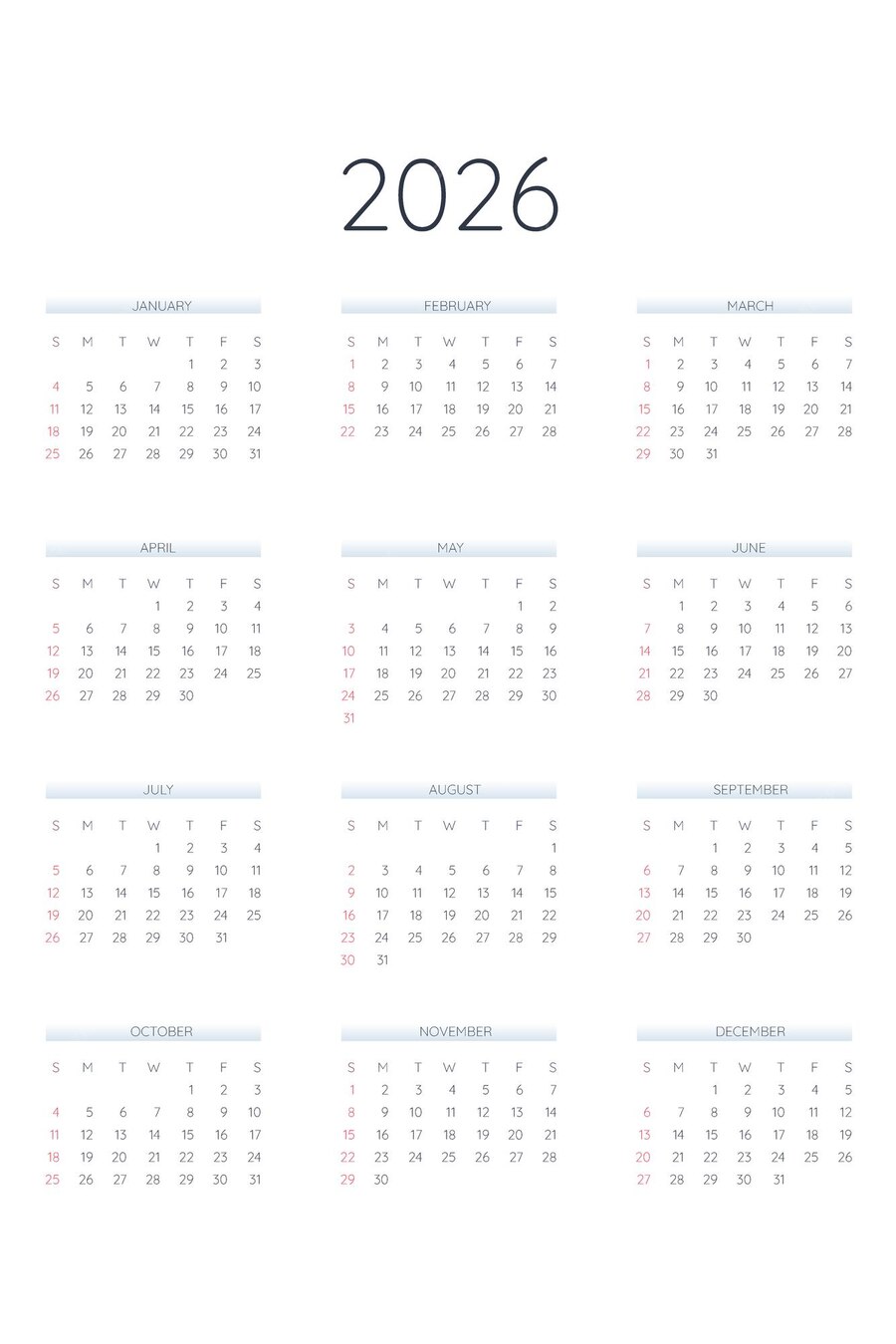 Premium Vector | 2026 calendar template in classic strict style Monthly ...